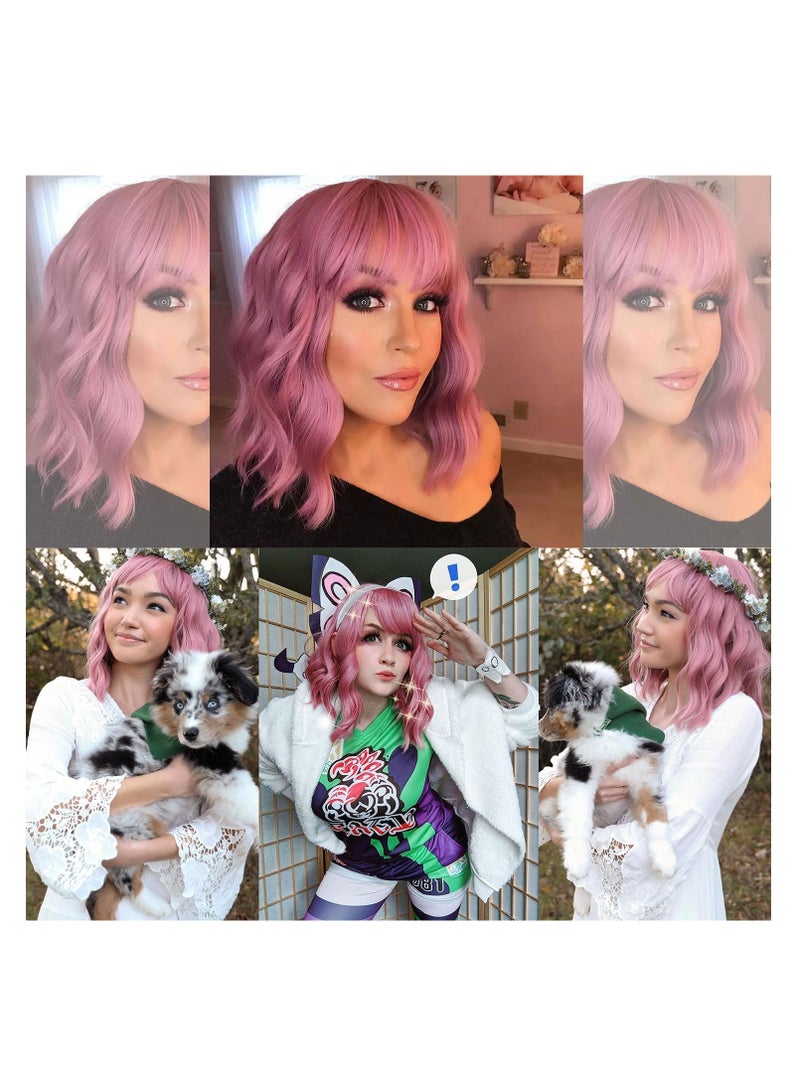 إستيل شعر مستعار بوبو مصنوع من الألياف المقاومة للحرارة للنساء، شعر مستعار كامل بمظهر طبيعي للاستخدام اليومي، وردي - Image 4