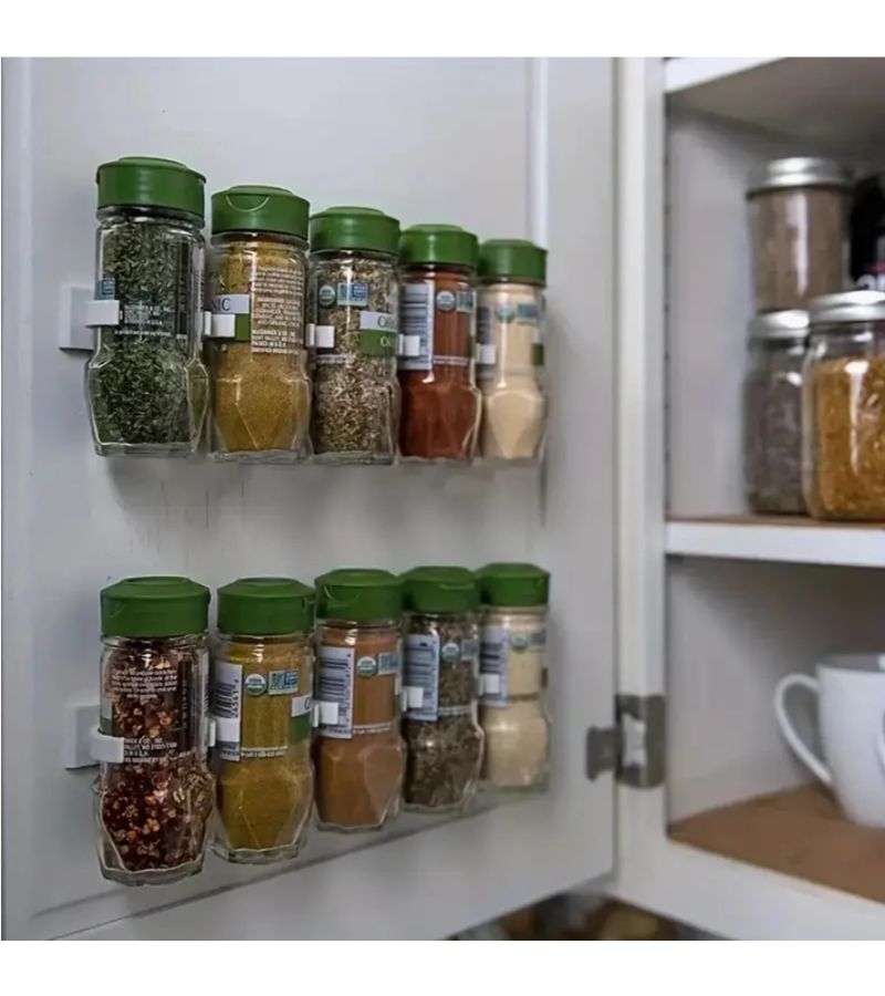 4pcs Black Drill Free Seasoning Jar Storage Rack 20 Clips For Cabinet Door Wall - Image 1