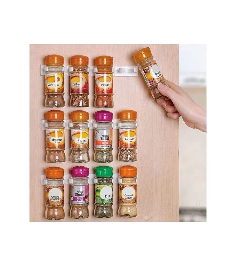 4pcs Black Drill Free Seasoning Jar Storage Rack 20 Clips For Cabinet Door Wall - Image 4