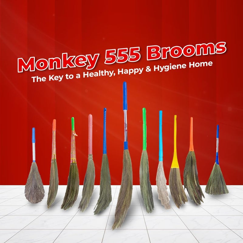 Monkey 555 International Steel Handle Hard_Floor Grass Broom |Pack Of 2| For Sweeping Large Area| Virgin Plastic Fixtures Sleek Stainless Steel Handle For Better Grip& Comfortable Sweeping - Image 4