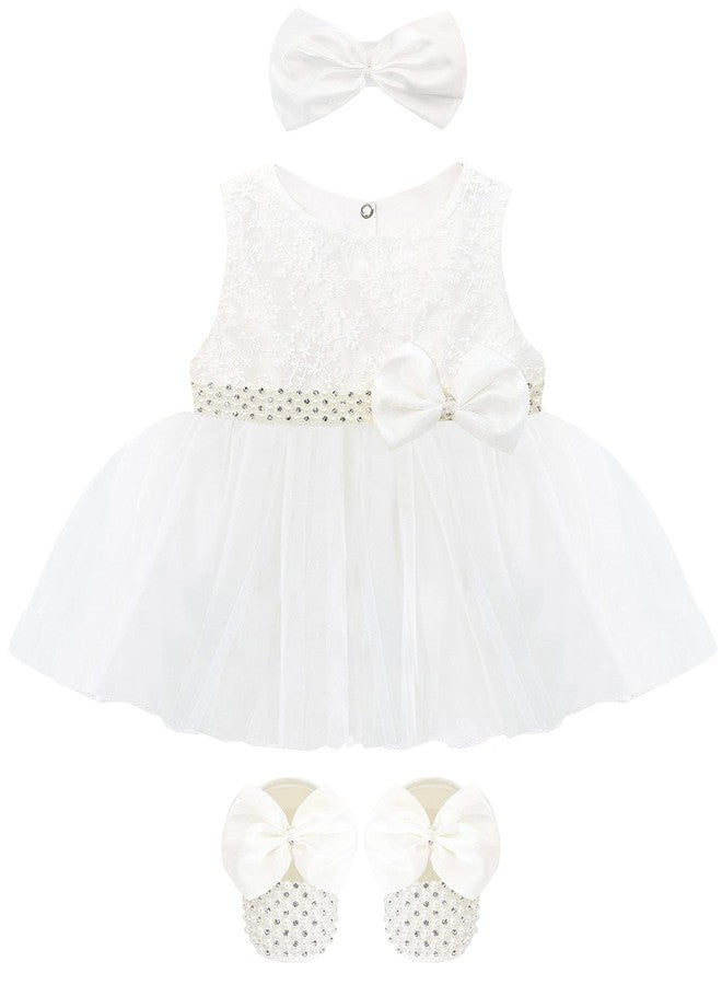 Lilax Baby Girl Lace Tulle Dress Pageant 3 Piece Party Outfit (9-12 Months, White) - Image 1