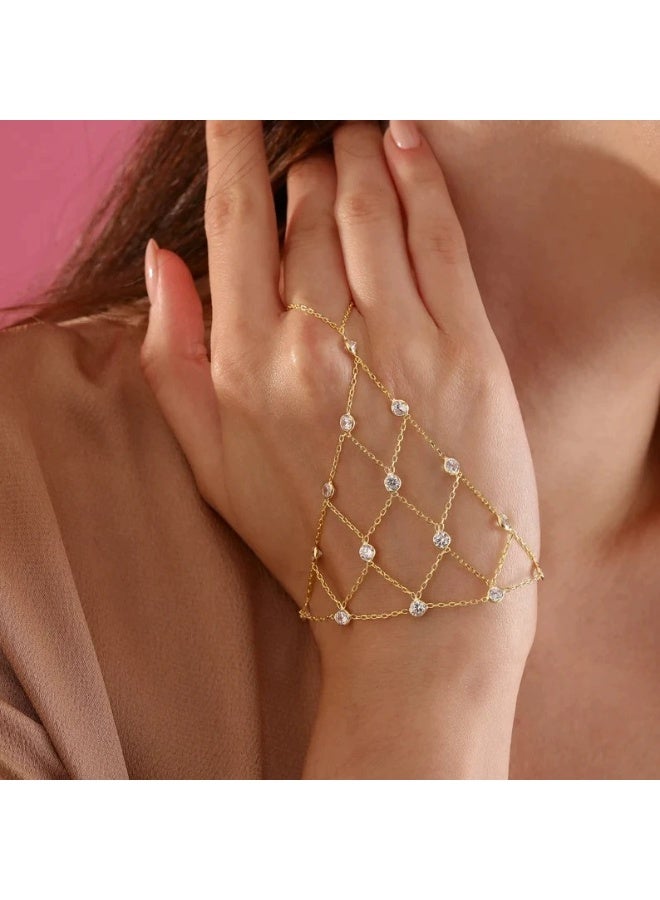 سوار شبكي من الأصابع إلى المعصم للنساء - سلسلة يد بلمسات ماسية، مجوهرات أنيقة وقابلة للطبقات - Image 2