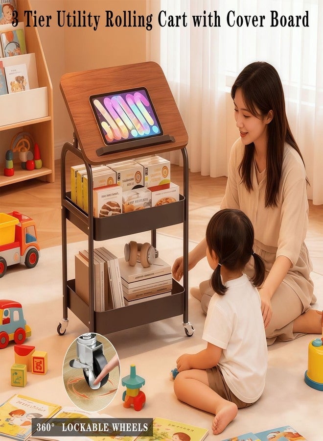 LIYAOLI مكتب LIYAOLI المتحرك بعجلات، عربة متحركة بثلاثة أرفف مع حامل للأجهزة اللوحية، مكتب جانبي متنقل ومنظم تخزين للمساحات الصغيرة، غرفة النوم، السكن الجامعي، المكتب المنزلي (أسود) - Image 2