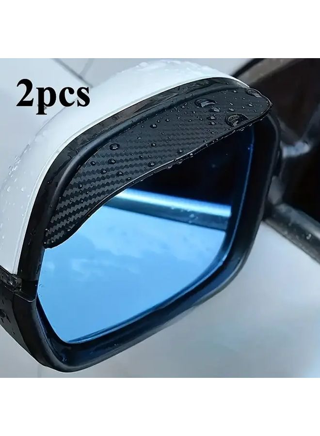 Black Carbon Fiber Car Mirror Rain Guards 2 Pairs Clear Vision Aerodynamic - Image 3