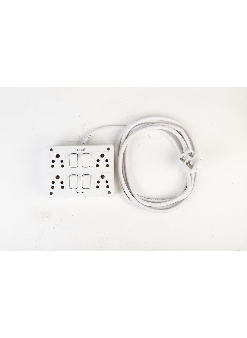 OCKO Ocko Electric PVC Extension Switch Board Four 5 Amp 5 Pin Socket Four Switch with 3 Pin Cord 2 Meter Long Cord for TV Fan ComputerPack of 1 White  - Image 1