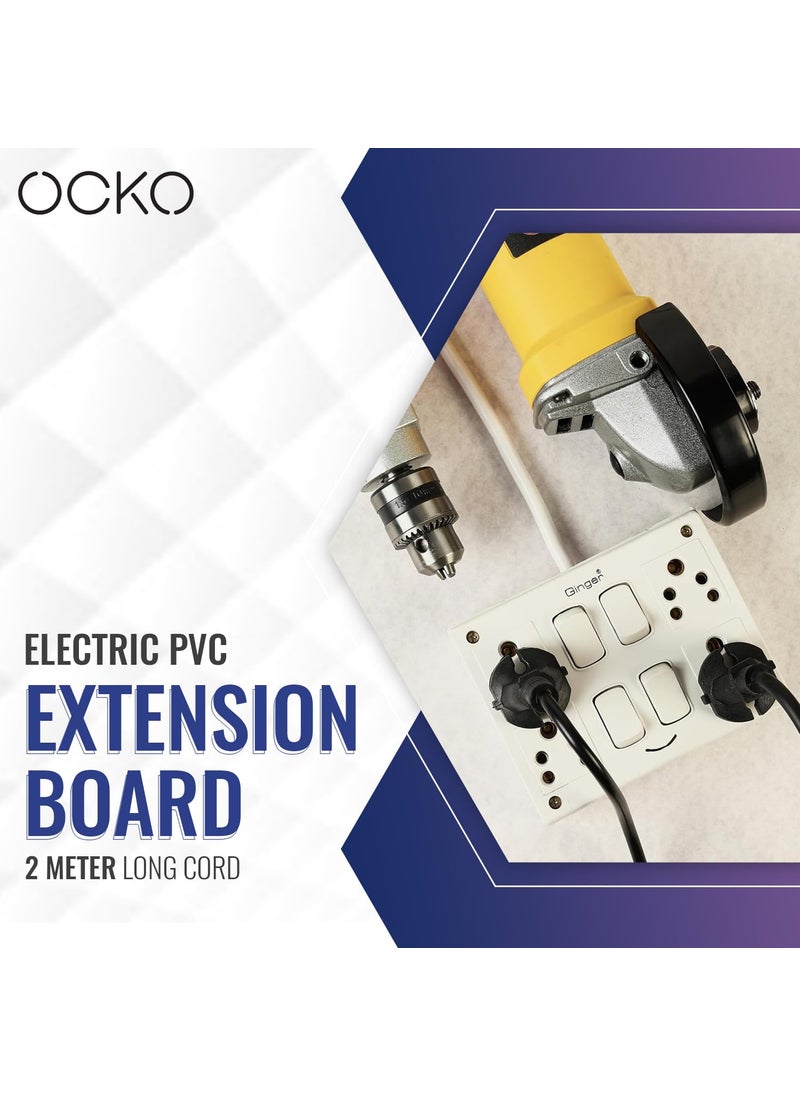 OCKO Ocko Electric PVC Extension Switch Board Four 5 Amp 5 Pin Socket Four Switch with 3 Pin Cord 2 Meter Long Cord for TV Fan ComputerPack of 1 White  - Image 5