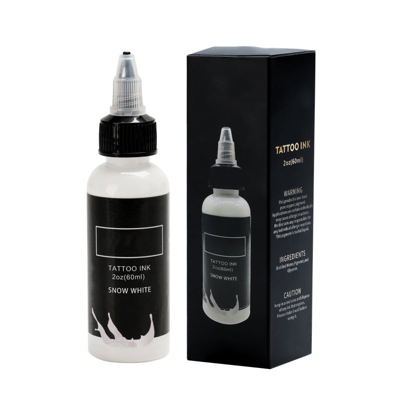 Tattoo Ink Pigment 60ml White - Vibrant Pigmentation Easy Coloring Long Lasting Safe Professional Tattoo Ink for Beginners Artists Practice Skin - Image 1