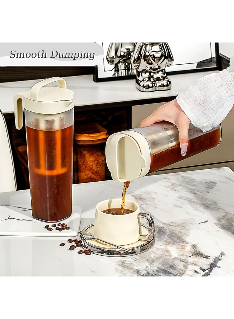 SOLARAE Cold Brew Coffee Maker with Removable Nylon Filter Net, 1100ML PP Coffee Cups with Top Handle Style, Manual Cold Brew Coffee Maker, Ice Fruit Teapot Filter, Beige - Image 3