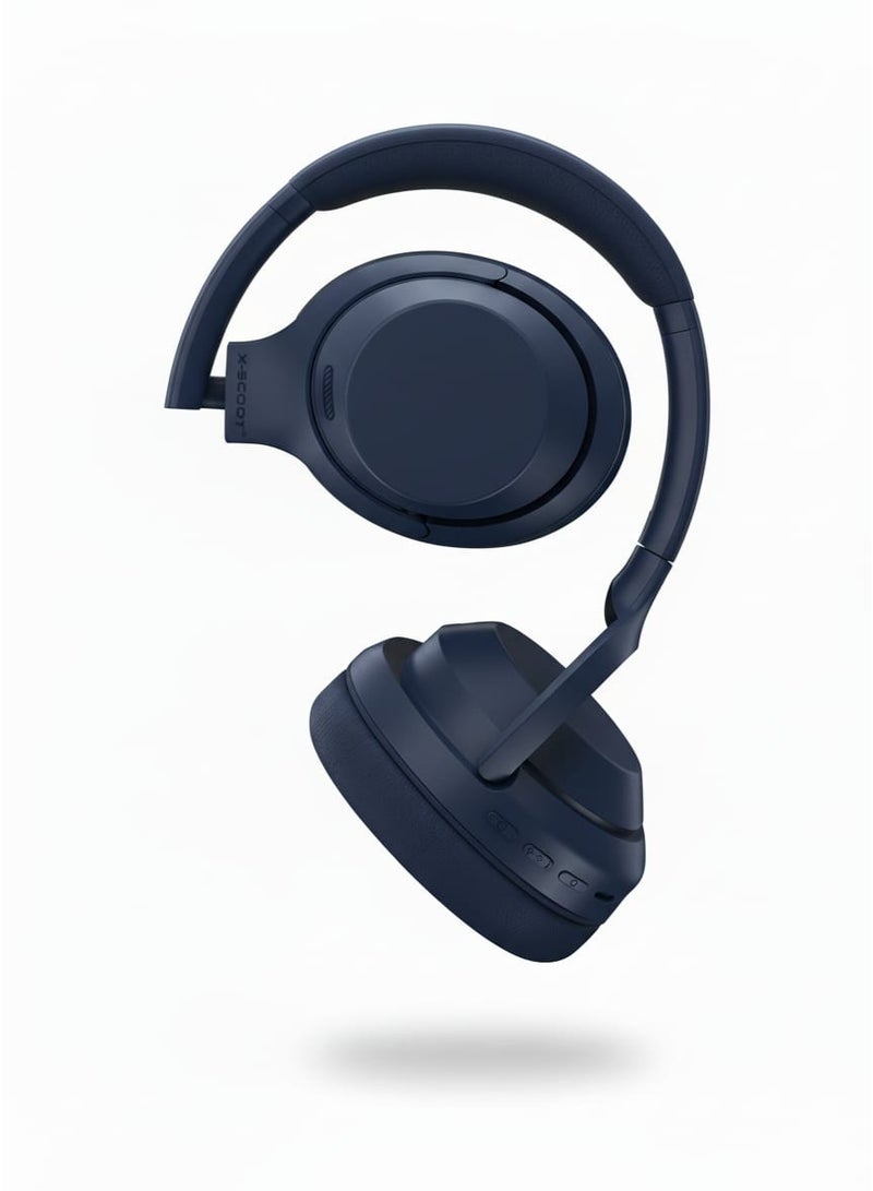 X-SCOOT XS-653 Foldable Stereo Headphones with Pure Bass Sound, Hi-Res Audio, HD Mic, Extra-Soft Cushions, TF Card Support & 3.5mm AUX-In , Comfortable Over Ear Design for Music, Calls & Daily Use - Blue - Image 2