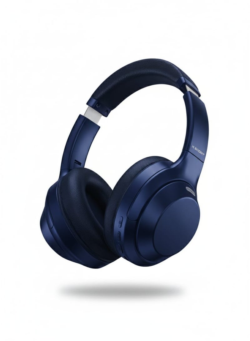 X-SCOOT XS-653 Foldable Stereo Headphones with Pure Bass Sound, Hi-Res Audio, HD Mic, Extra-Soft Cushions, TF Card Support & 3.5mm AUX-In , Comfortable Over Ear Design for Music, Calls & Daily Use - Blue - Image 1