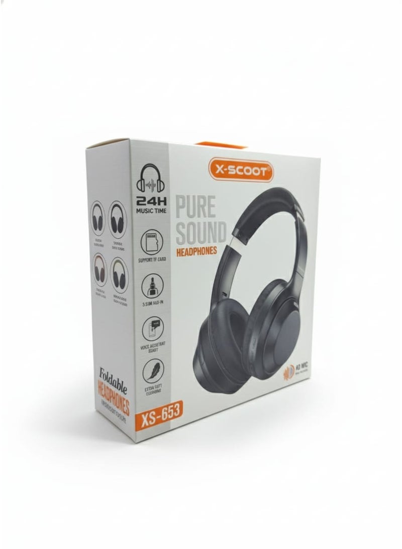 X-SCOOT XS-653 Foldable Stereo Headphones with Pure Bass Sound, Hi-Res Audio, HD Mic, Extra-Soft Cushions, TF Card Support & 3.5mm AUX-In , Comfortable Over Ear Design for Music, Calls & Daily Use - Blue - Image 3