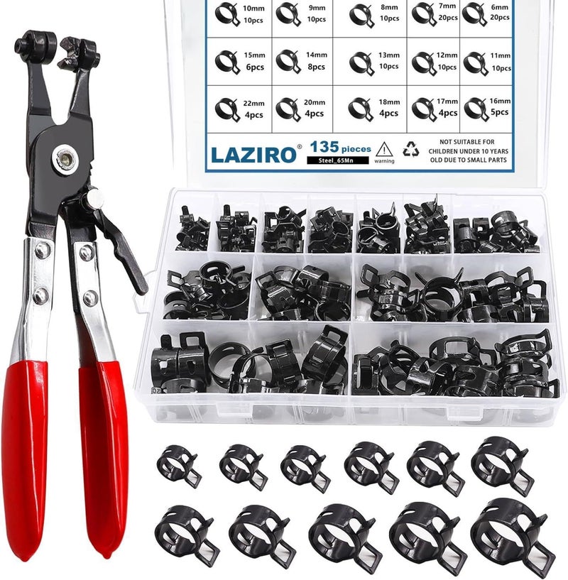 LAZIRO15 Sizes 622mm Spring Band Hose Clamps With Swivel Flat Hose Clamp Plier Assortment Kit Constant Tension Hose Clamp Fuel Line Silicone Vacuum Hose SteelLow Pressure Air Clip Clamps - Image 2