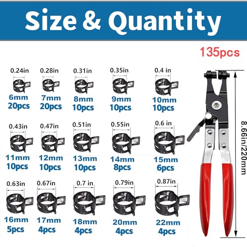 LAZIRO15 Sizes 622mm Spring Band Hose Clamps With Swivel Flat Hose Clamp Plier Assortment Kit Constant Tension Hose Clamp Fuel Line Silicone Vacuum Hose SteelLow Pressure Air Clip Clamps - Image 3