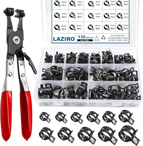 LAZIRO15 Sizes 622mm Spring Band Hose Clamps With Swivel Flat Hose Clamp Plier Assortment Kit Constant Tension Hose Clamp Fuel Line Silicone Vacuum Hose SteelLow Pressure Air Clip Clamps - Image 1