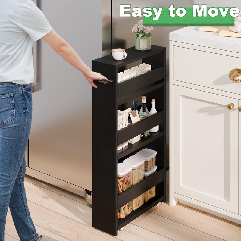 MARTY Slim Rolling Storage Cart 4-Tier Kitchen Cart with Wheels, Laundry Room Storage with Handle Slide Out Utility Cart Shelving Unit Organizer Trolley for Narrow Places Bathroom Small Corner, Black - Image 2