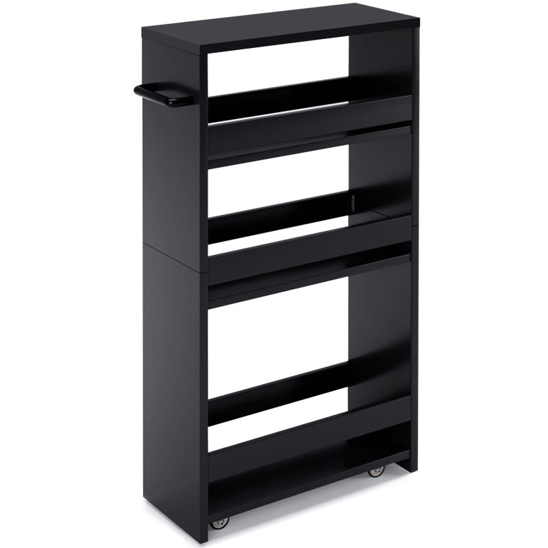 MARTY Slim Rolling Storage Cart 4-Tier Kitchen Cart with Wheels, Laundry Room Storage with Handle Slide Out Utility Cart Shelving Unit Organizer Trolley for Narrow Places Bathroom Small Corner, Black - Image 1