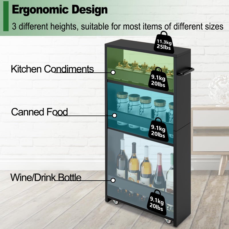 MARTY Slim Rolling Storage Cart 4-Tier Kitchen Cart with Wheels, Laundry Room Storage with Handle Slide Out Utility Cart Shelving Unit Organizer Trolley for Narrow Places Bathroom Small Corner, Black - Image 3