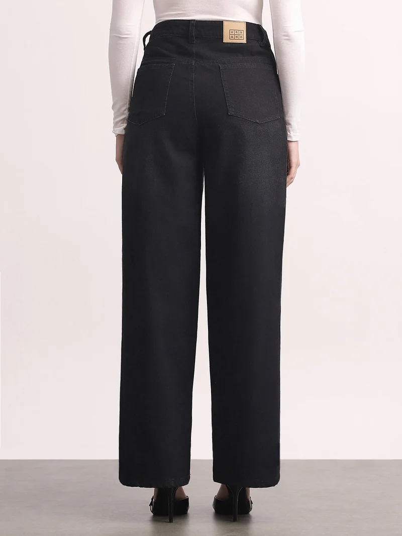 Urbano Fashion  Urbano Fashion Women's Black High Rise Loose Baggy Fit Washed Jeans Non-Stretchable  | Best Price UAE