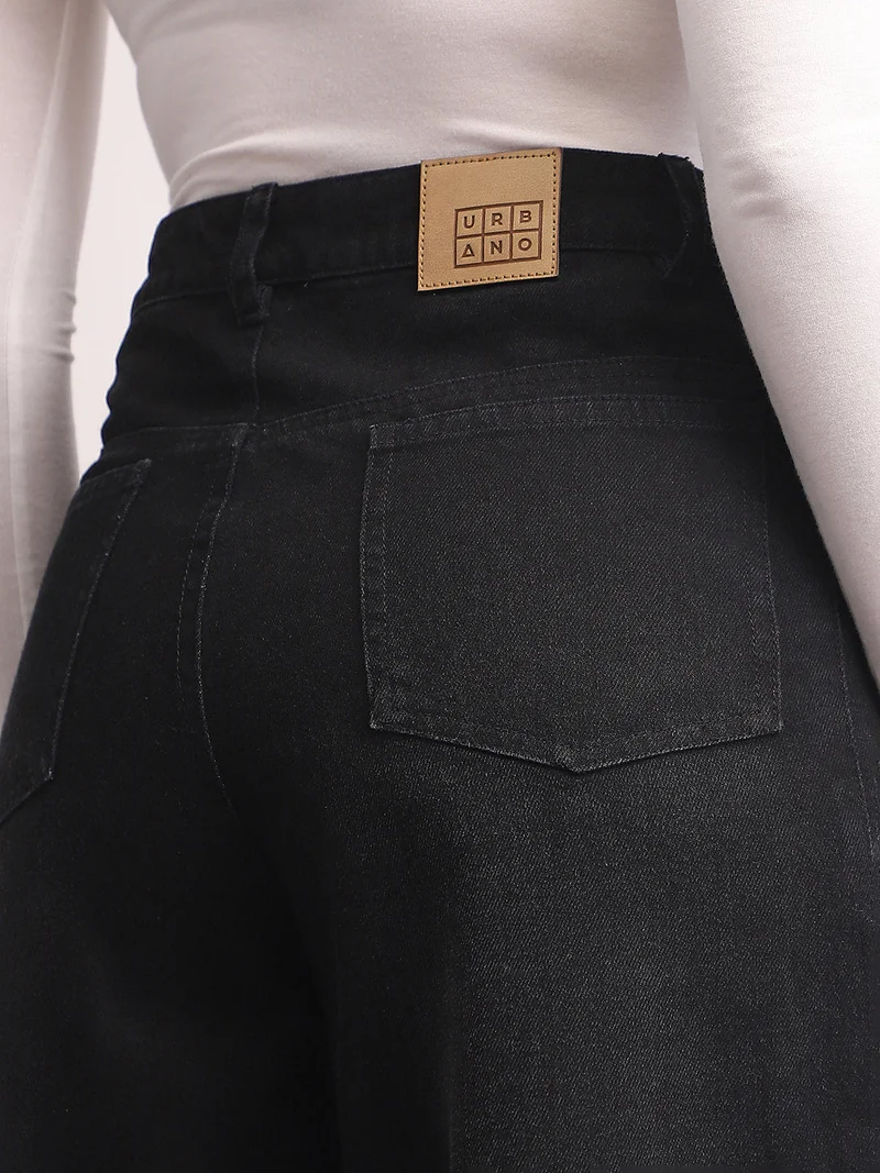 Urbano Fashion  Urbano Fashion Women's Black High Rise Loose Baggy Fit Washed Jeans Non-Stretchable  | Best Price UAE