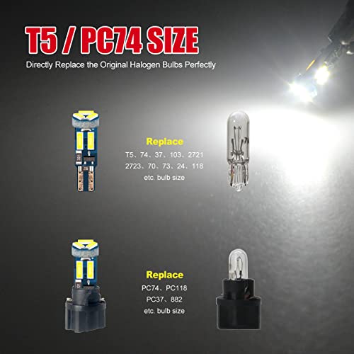 DODOFUN High Bright White T5 37 74 PC74 PC37 LED Bulb with Twist Lock Socket for Dashboard Instrument Panel Gauge Cluster Light and Map Vanity Mirror Glove Box Indicator Light - Image 5