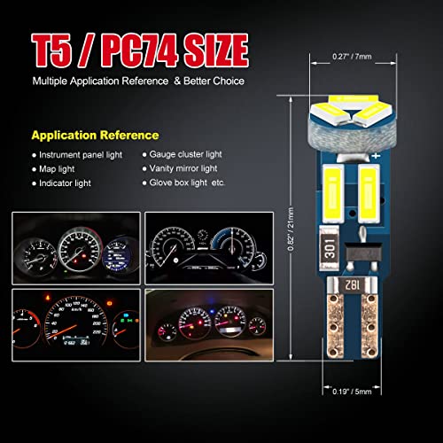 DODOFUN High Bright White T5 37 74 PC74 PC37 LED Bulb with Twist Lock Socket for Dashboard Instrument Panel Gauge Cluster Light and Map Vanity Mirror Glove Box Indicator Light - Image 3