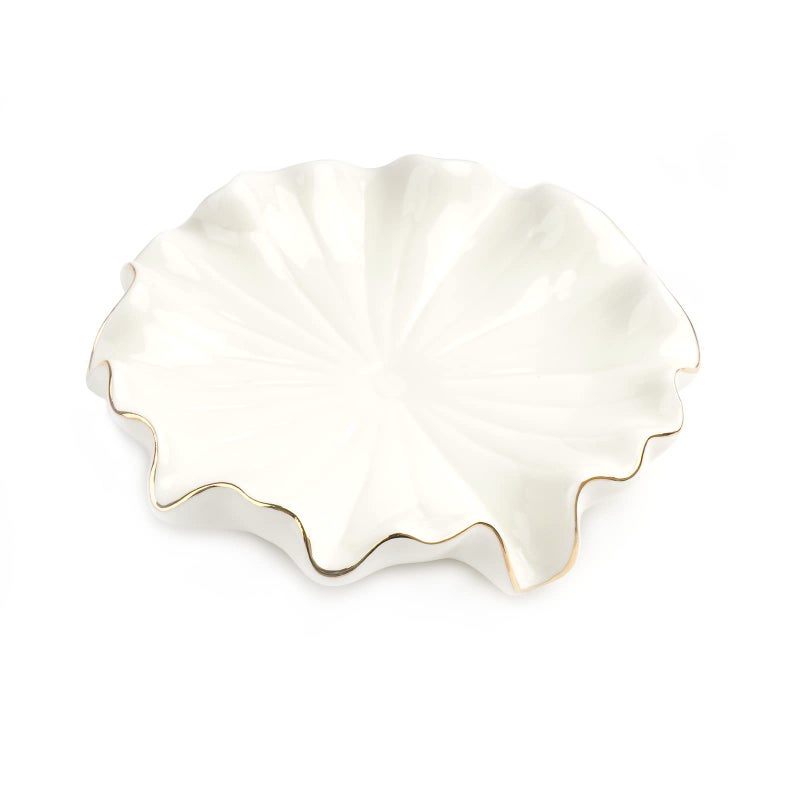 Polyroyal Ceramic Self Draining Soap Dish White Lotus Leaf Soap Holder Waterfall Soap Dish Soap Savers for Bar Soap for Bathroom for Shower for Bar Counter 