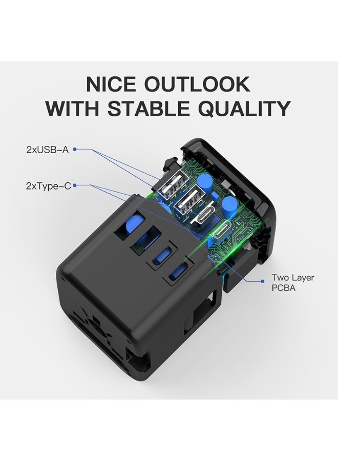 شو وو شاحن سفر عالمي - مقبس تحويل متعدد الدول مع 2 USB + 2 C  - Image 3
