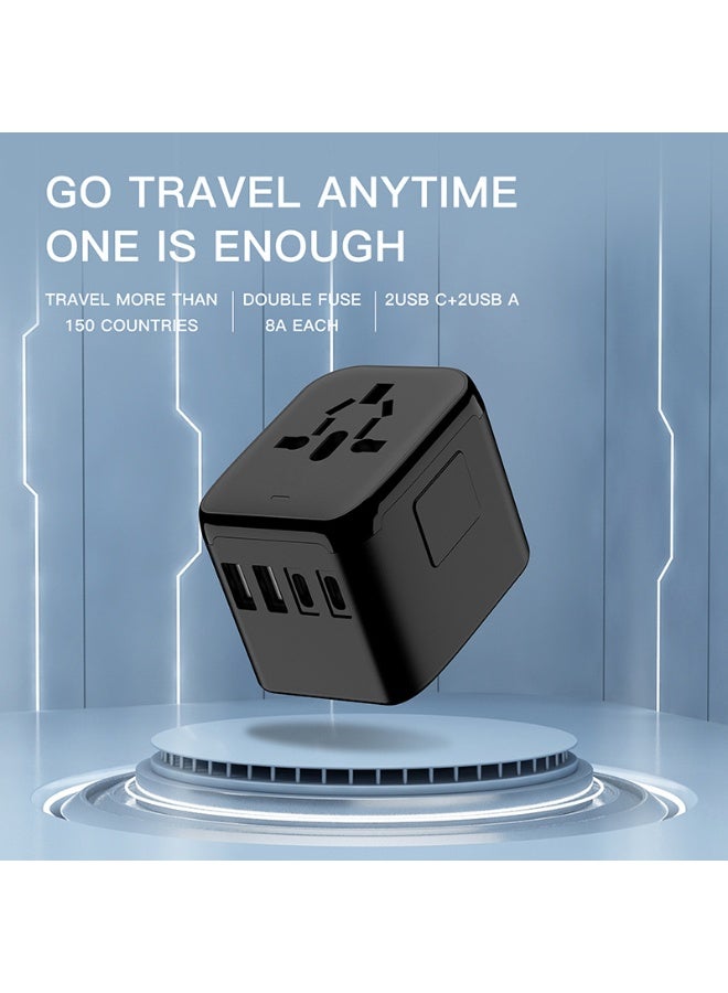شو وو شاحن سفر عالمي - مقبس تحويل متعدد الدول مع 2 USB + 2 C  - Image 4