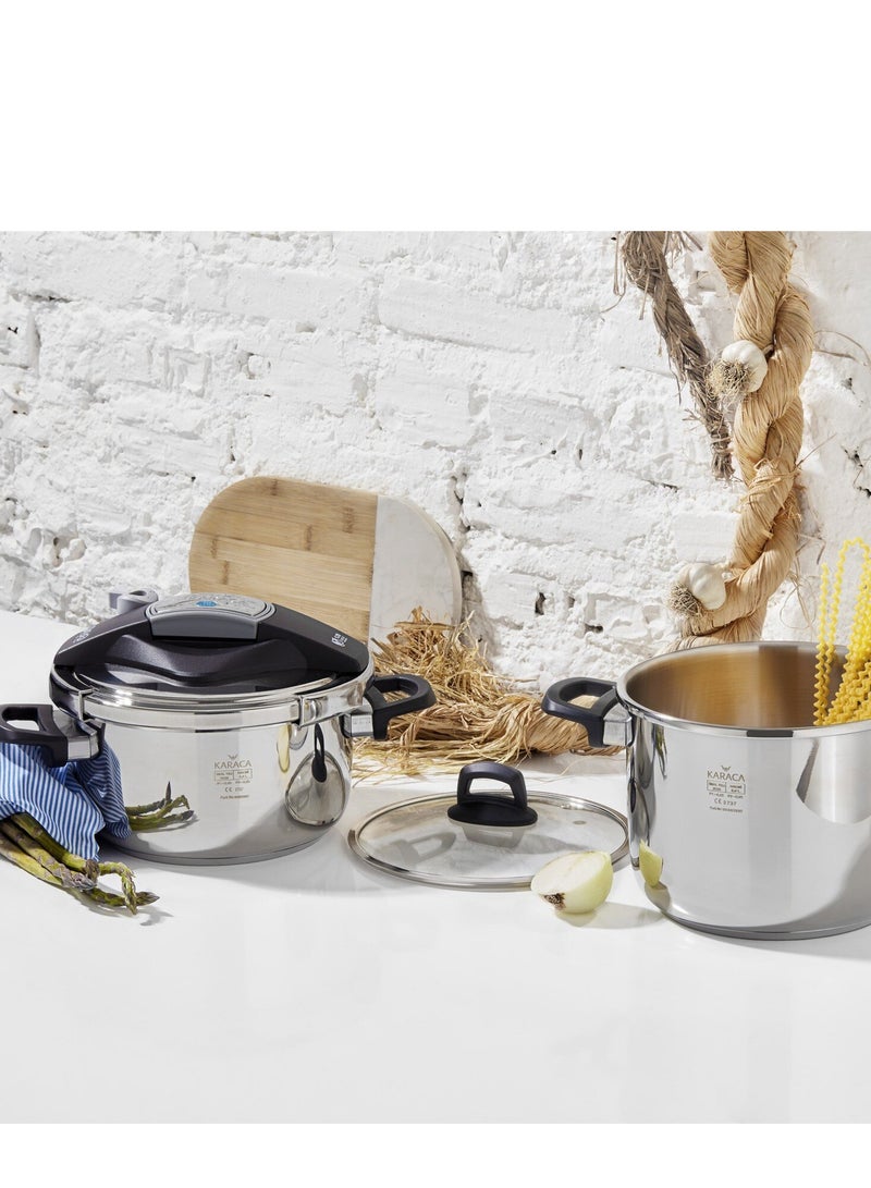 كاراجا 4/6لترات طقم طنجرة ضغط ستانلس ستيل فضي 4/6 لتر فضي - Image 3