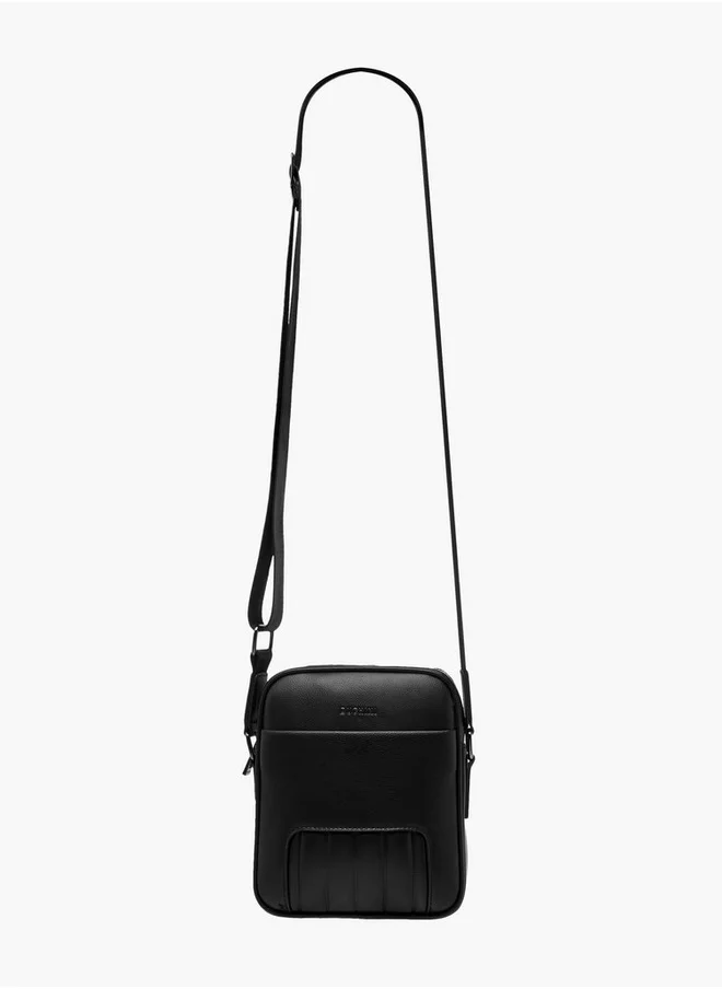 دوتشيني Men's Textured Crossbody Bag with Adjustable Strap and Zip Closure