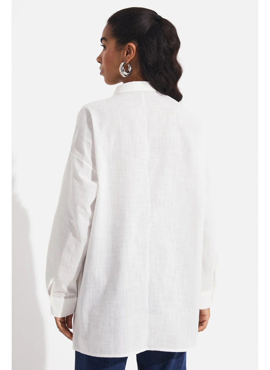 جون Women's Boyfriend/Wide Cut 100% Cotton Shirt