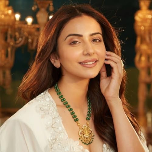ACCESSHER Women's Traditional Green Beaded Temple Necklace with Goddess Lakshmi Pendant | Jewelry with Pearl and Stone Embellishments | Ideal for Weddings & Festivals - Image 2