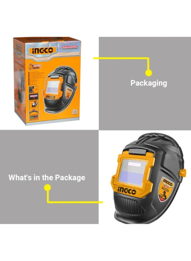INGCO BUILDMATE Auto Darkening Welding Helmet 90x35mm Viewing Area Welder Face Shield Headgear Welding Visor Protection Mask, Model : AHM009 - Image 3
