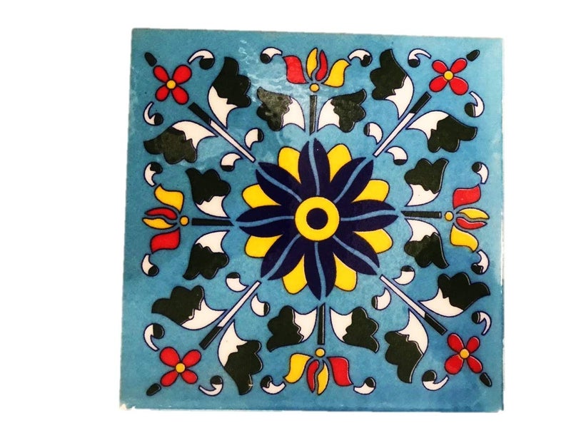 SHRIYAM CRAFT Shriyam Craft Blue Pottery Decorative Tiles for Wall ABP 6 x6 inch  - Image 1