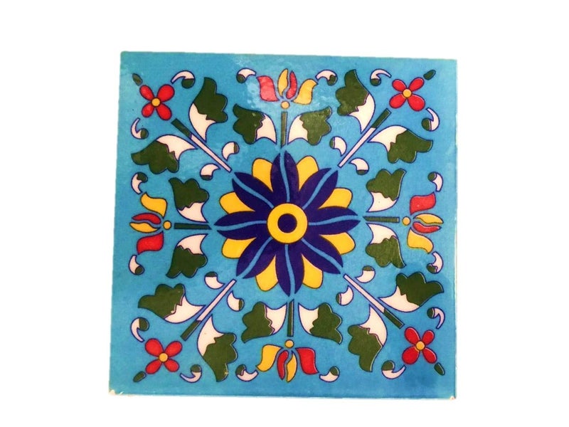 SHRIYAM CRAFT Shriyam Craft Blue Pottery Decorative Tiles for Wall ABP 6 x6 inch  - Image 2