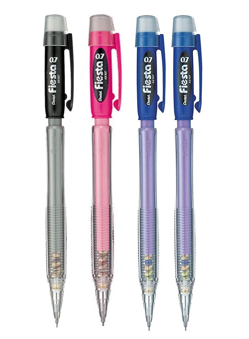 Pentel قلم رصاص ميكانيكي فييستا، 4 قطع، برأس 0.7 مم، متعدد الألوان - Image 1