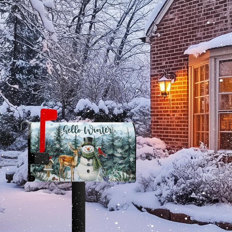 Farg Hello Winter Snowman Mailbox Covers Magnetic Christmas Snow Xmas Mailbox Cover Standard Size 21 x 18 Inch Snowflake Holiday Mail Box Wraps for Farmhouse Garden Yard Decor - Image 2