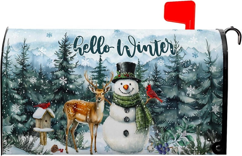 Farg Hello Winter Snowman Mailbox Covers Magnetic Christmas Snow Xmas Mailbox Cover Standard Size 21 x 18 Inch Snowflake Holiday Mail Box Wraps for Farmhouse Garden Yard Decor - Image 1