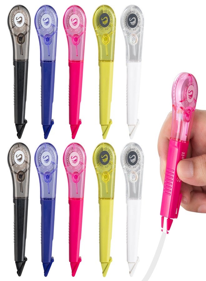 WISOPTUS 19.69ft Correction Tape Pen, 10-Count Pack, Dry Instantly, Stretch Resistant, not Easy to Break, as Smooth as Writing, Perfect for School, Office Supplies, Black White Red Yellow Blue - Image 1