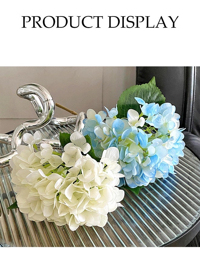 DUNISO 2 White Hydrangeas and 2 Blue Fake Hydrangeas, Artificial Flowers, Long Stems, for Home Wedding Party Decoration - Image 3