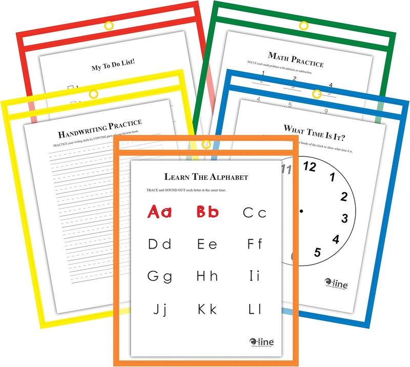 C-Line Reusable Dry Erase Pockets, 9 x 12 Inches, Assorted Primary Colors, 25 Pockets per Pack (40620) - Image 2
