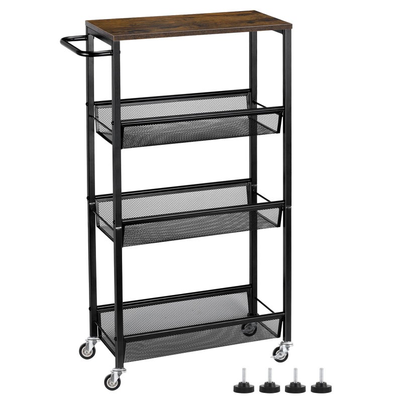 MOOACE Slim Storage Cart 4 Tier Rolling Kitchen Shelving Unit on Wheels Mobile Narrow Cart with Wooden Tabletop for Bathroom Laundry Narrow Places 166x 73x 311inch
