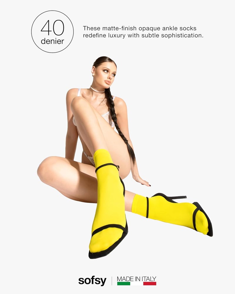 sofsy Italian High-Fashioned Ankle Socks - 40 Den Semi Sheer Nylon Stockings for Women | Durable, Soft, Low-Cut Design - Image 5