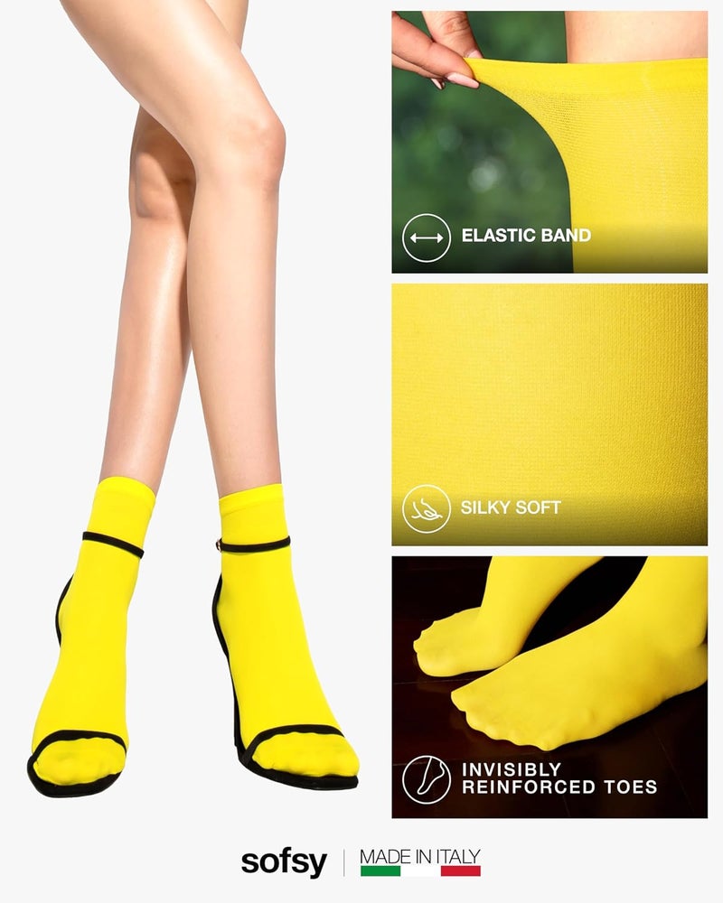 sofsy Italian High-Fashioned Ankle Socks - 40 Den Semi Sheer Nylon Stockings for Women | Durable, Soft, Low-Cut Design - Image 4