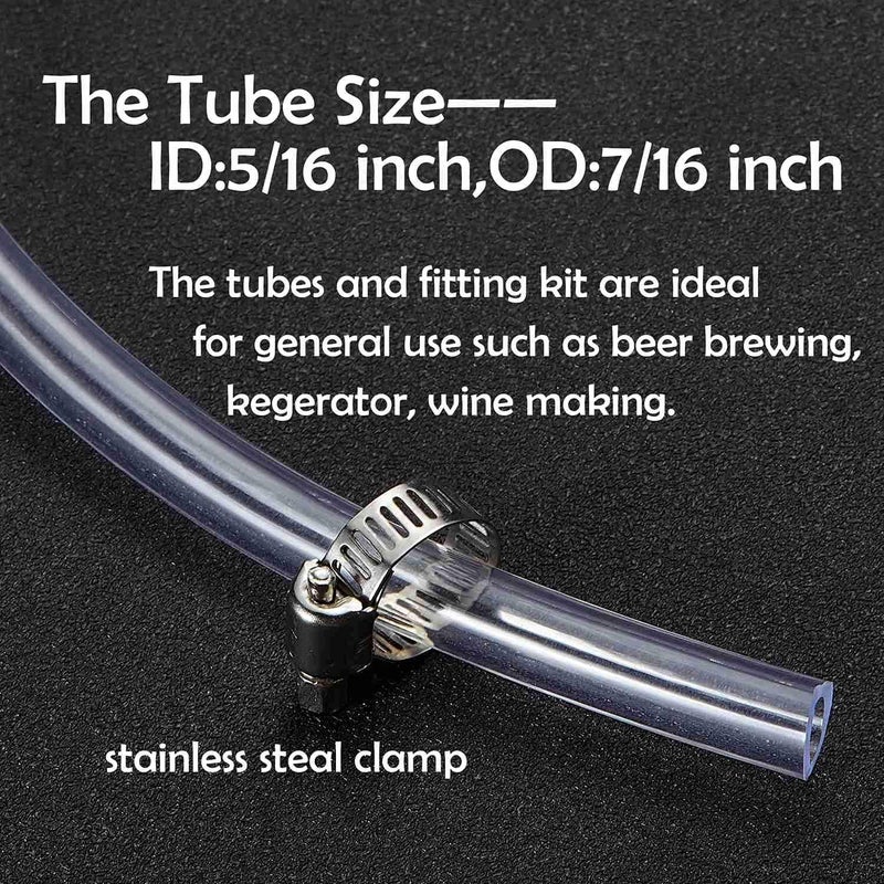 LitKiwi Draft Beer Line with Connectors,Part of Kegerator Kit,10 Feet-Clear Vinyl Tubing Hose 5/16"ID 7/16" with Stainless Steel Barb Fitting,for Beer Tap Tower Keg Homebrewing - Image 3