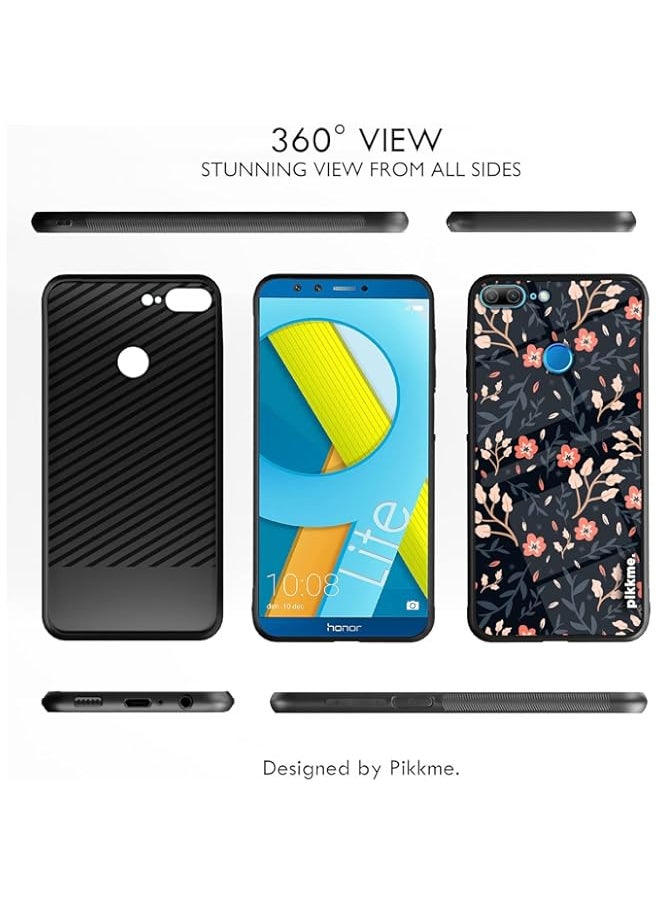 Generic - Honor 9 Lite Back Cover for Girls | Ultra Hybrid Printed Orange Blue Flower Glass Case | Soft TPU Sides with Anit-Skid Grip Protection (Flower 5) - Image 1