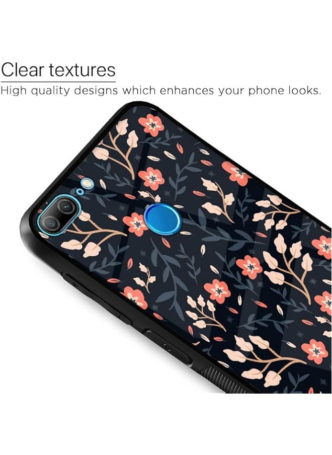 Generic - Honor 9 Lite Back Cover for Girls | Ultra Hybrid Printed Orange Blue Flower Glass Case | Soft TPU Sides with Anit-Skid Grip Protection (Flower 5) - Image 1