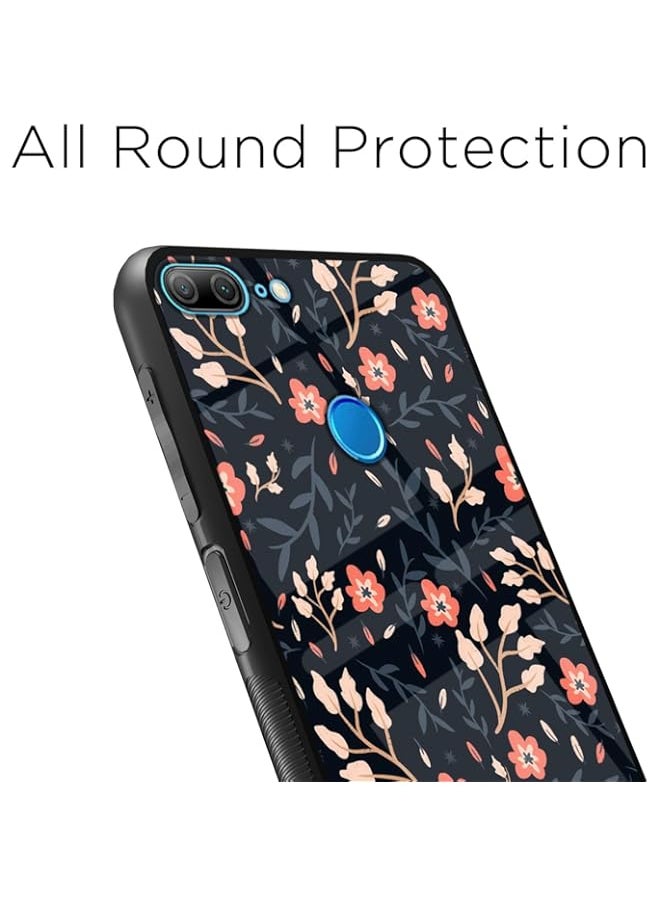 Generic - Honor 9 Lite Back Cover for Girls | Ultra Hybrid Printed Orange Blue Flower Glass Case | Soft TPU Sides with Anit-Skid Grip Protection (Flower 5) - Image 1