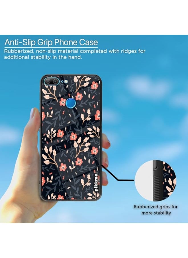 Generic - Honor 9 Lite Back Cover for Girls | Ultra Hybrid Printed Orange Blue Flower Glass Case | Soft TPU Sides with Anit-Skid Grip Protection (Flower 5) - Image 1