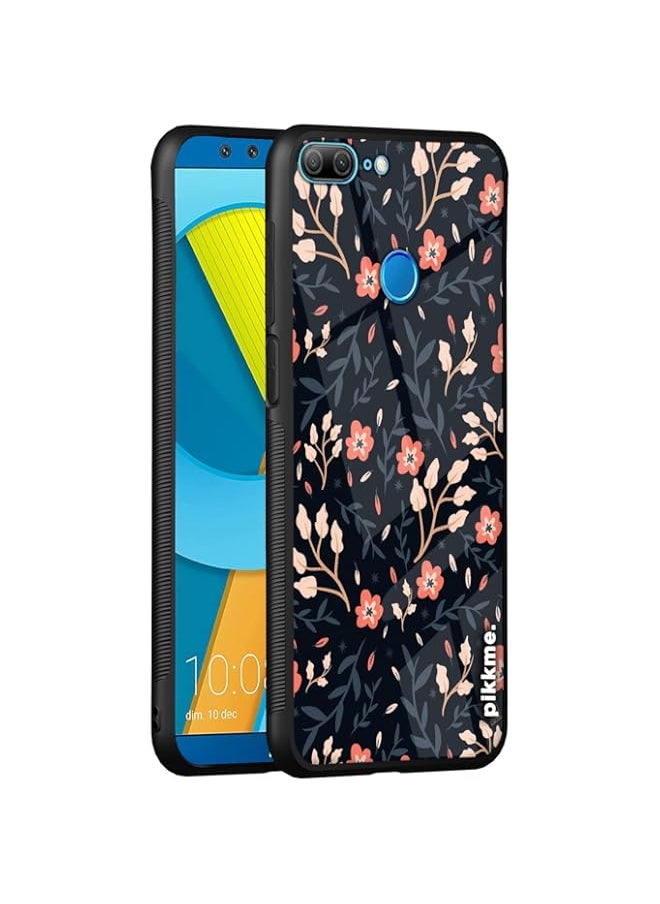 Generic - Honor 9 Lite Back Cover for Girls | Ultra Hybrid Printed Orange Blue Flower Glass Case | Soft TPU Sides with Anit-Skid Grip Protection (Flower 5) - Image 1